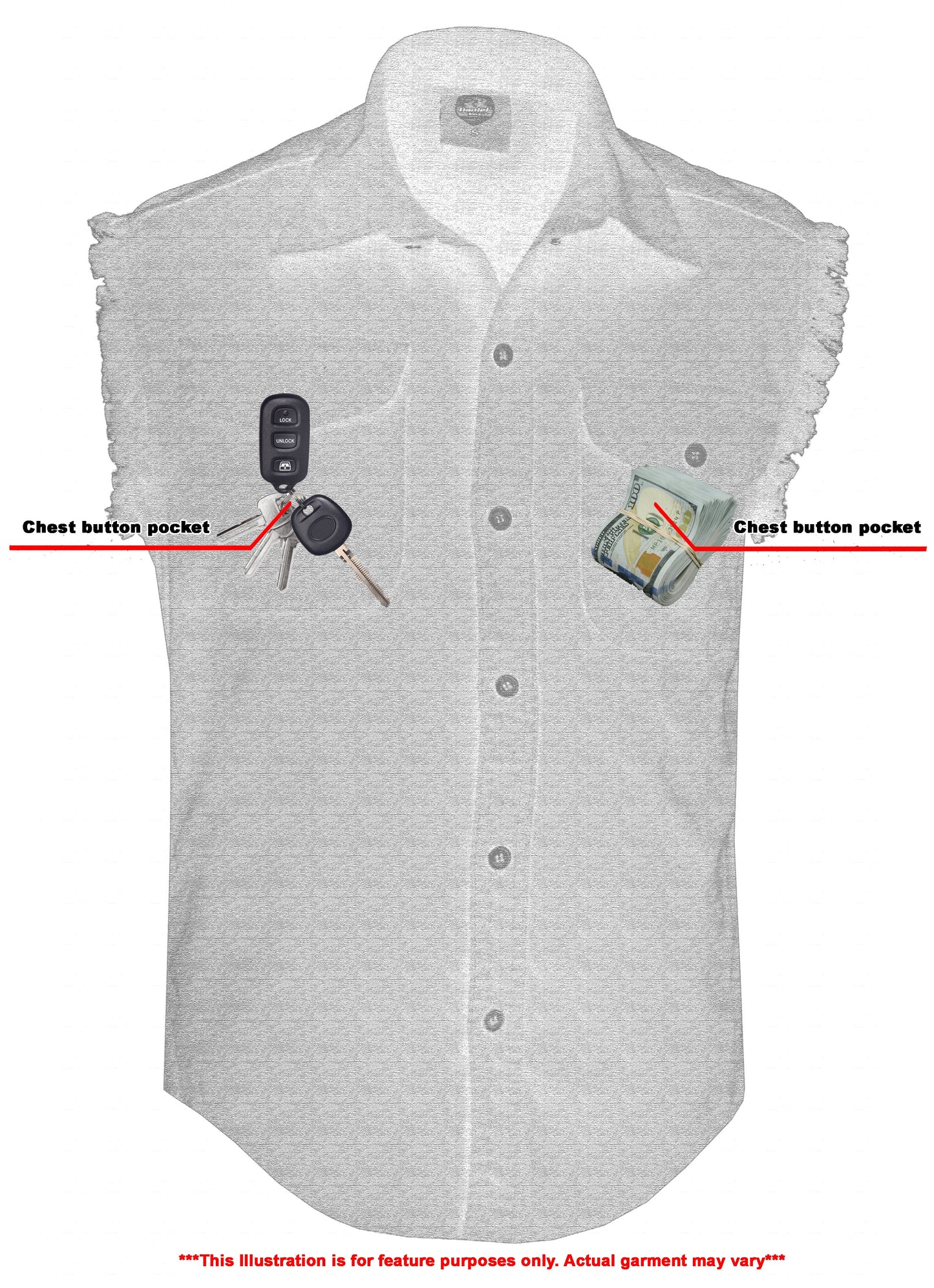 DM Men's Orange Lightweight Sleeveless Denim Shirt