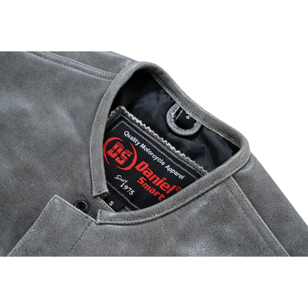 RC Men's Distressed Gray Cowhide Leather Motorcycle Vest