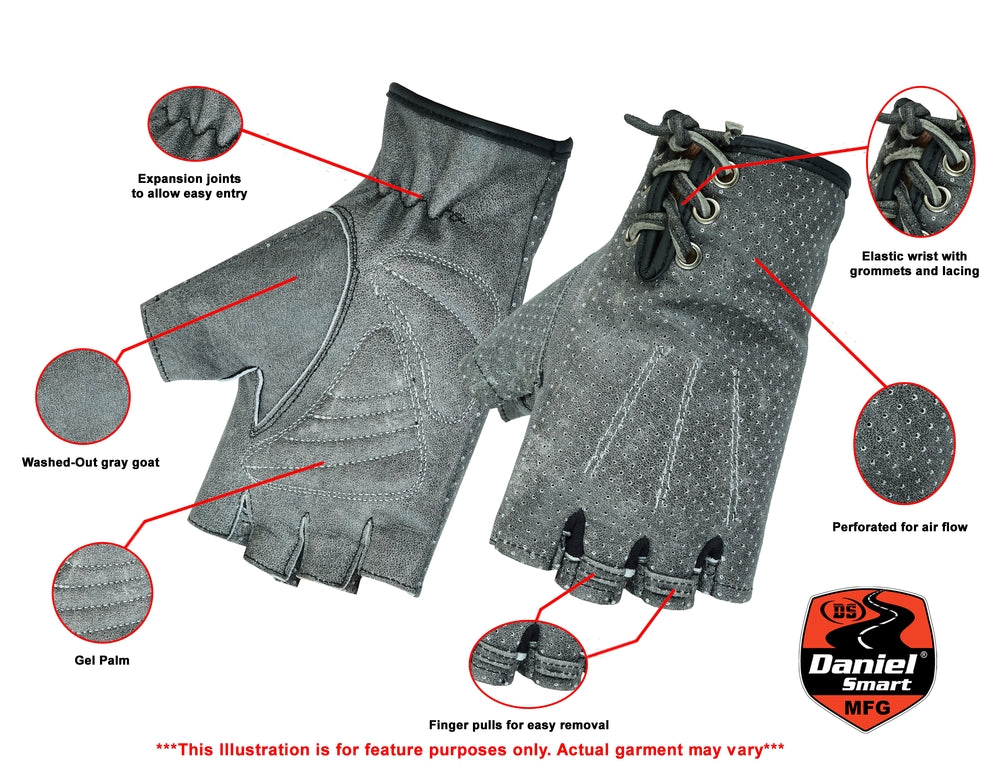 RC Women's Washed-Out Gray Perforated Fingerless Glove