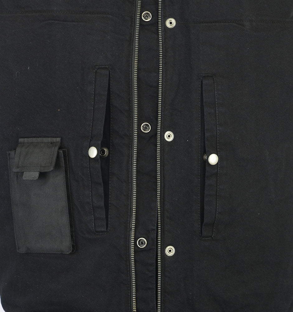 DM Men's Upgraded Rough Rub-Off Denim Motorcycle Vest w/Leather Trim