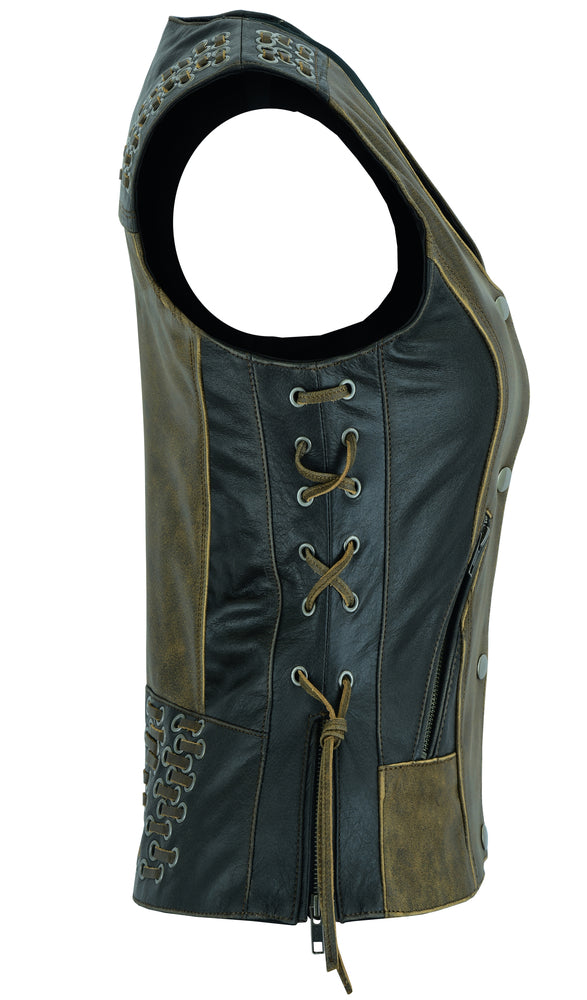 RC Women's Vest with Grommet and Lacing Accents - Two Tone