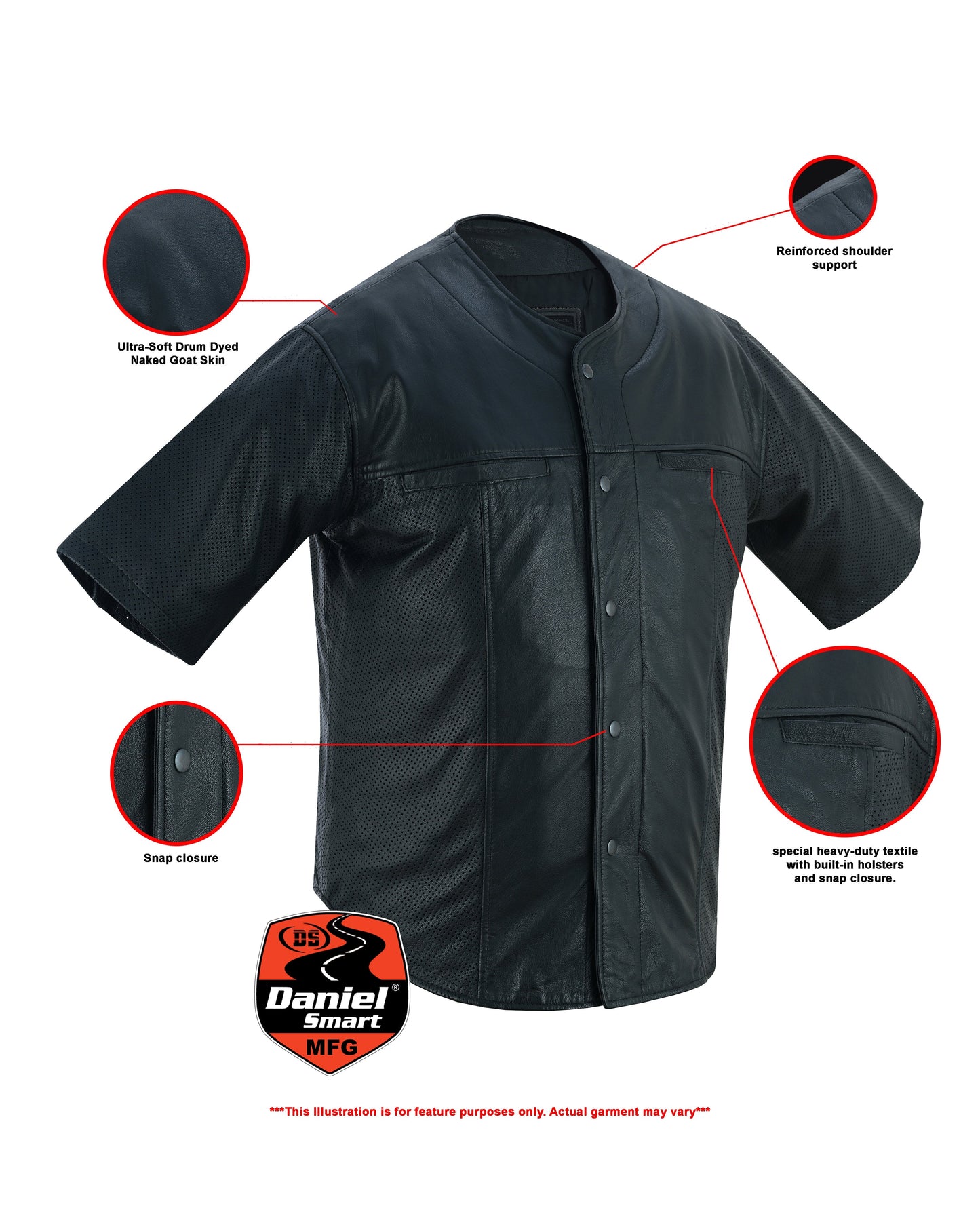 RC Men's  Leather Baseball Motorcycle Shirt - Black