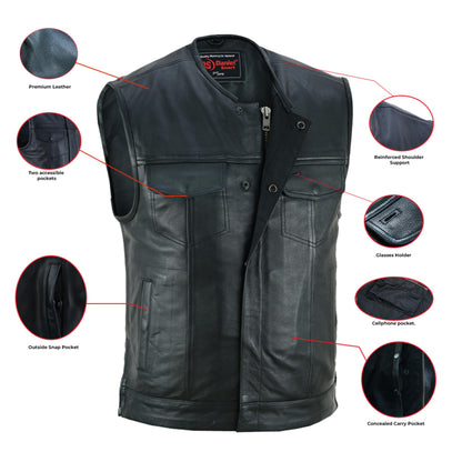 RC Men's Black Leather Motorcycle Vest with Upgraded Style