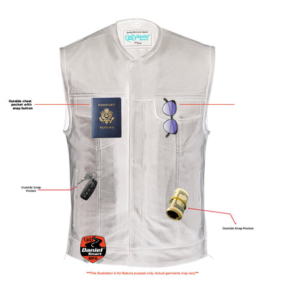 RC Men's Black Leather Motorcycle Vest with Upgraded Style