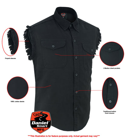 DM Men's Black Lightweight Sleeveless Denim Shirt