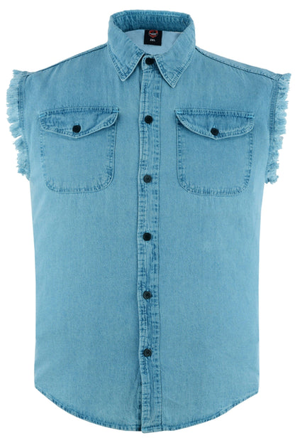 DM Men's Blue Lightweight Sleeveless Denim Shirt