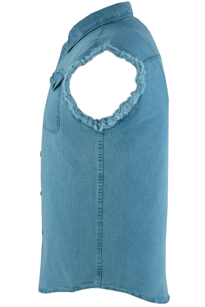 DM Men's Blue Lightweight Sleeveless Denim Shirt