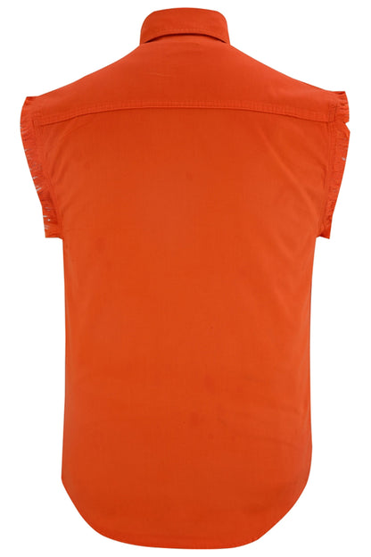 DM Men's Orange Lightweight Sleeveless Denim Shirt