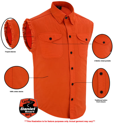 DM Men's Orange Lightweight Sleeveless Denim Shirt