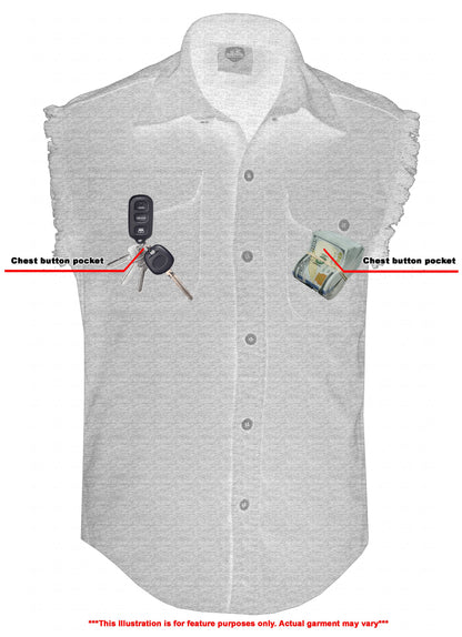 DM Men's Orange Lightweight Sleeveless Denim Shirt