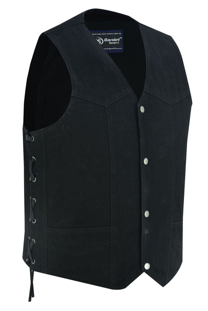 DM Men's Traditional Denim Motorcycle Vest with Side Laces – Smart Access Pockets