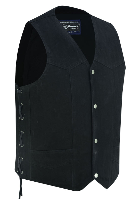DM Men's Traditional Denim Motorcycle Vest with Side Laces – Smart Access Pockets