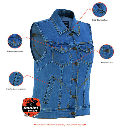 DM  Women's Blue Denim Snap Front Vest