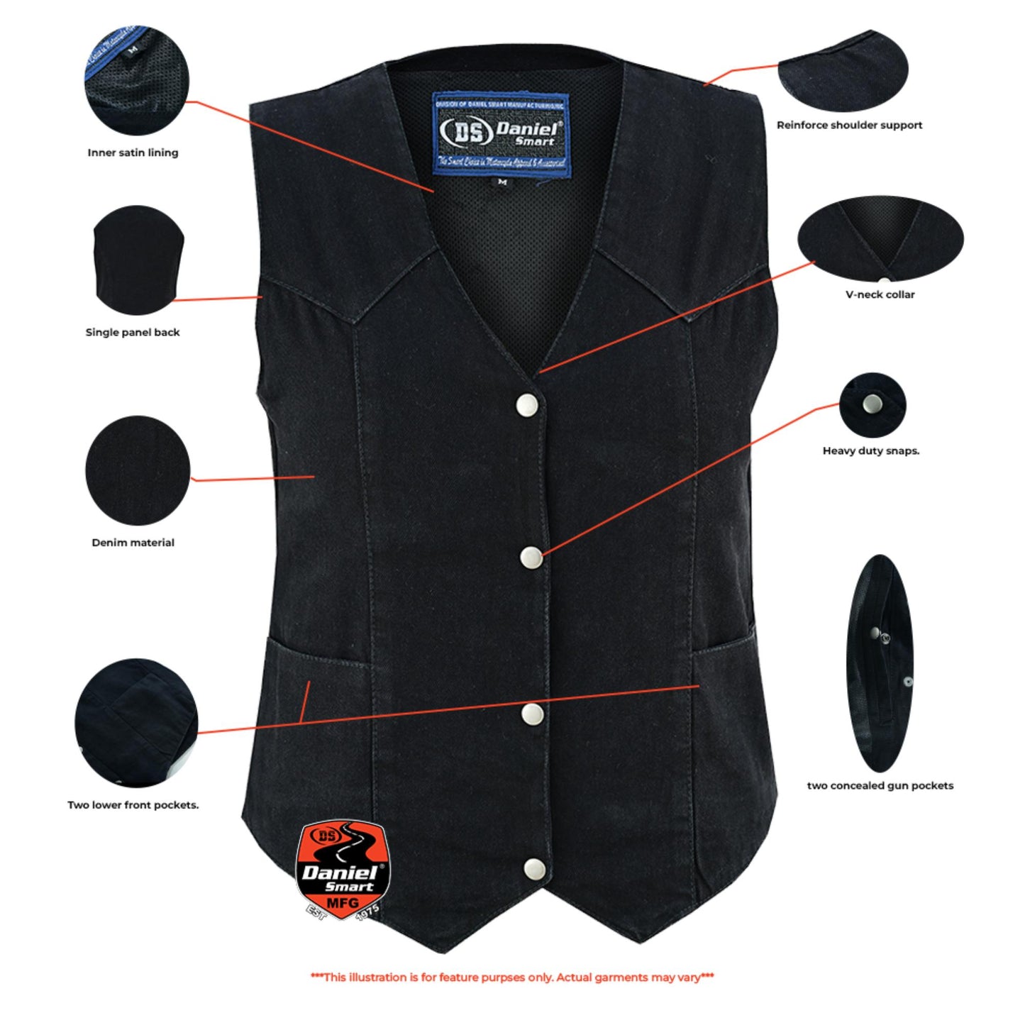 DM Women's Denim Classic Plain Sides Vest