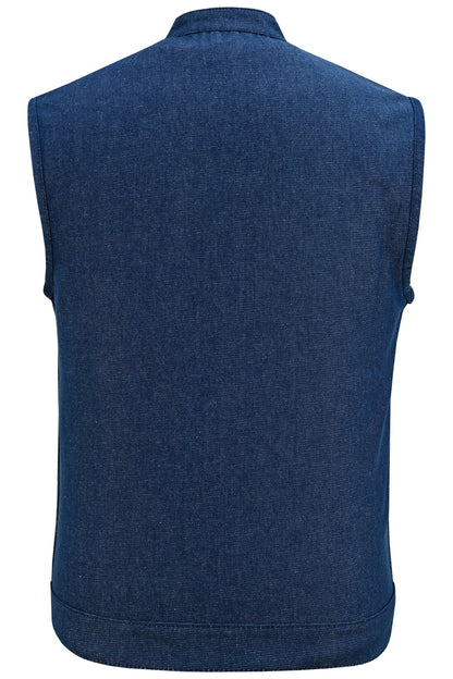 DM Men's Blue Rough Rub-Off Raw Finish Denim Vest