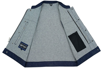 DM Men's Blue Rough Rub-Off Raw Finish Denim Vest