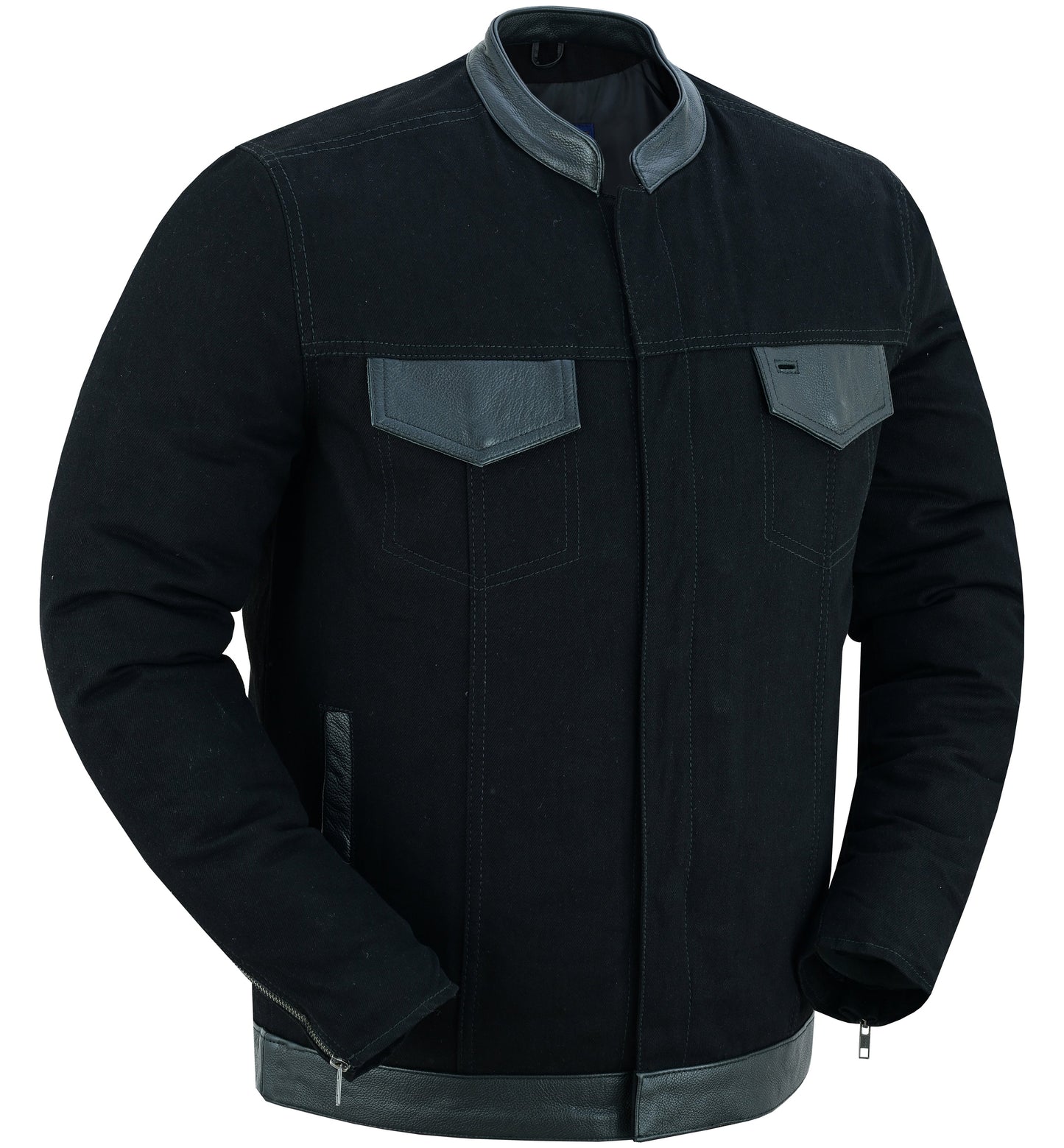 DM Men's Full Cut Denim Jacket – Leather Trim & Hidden Pockets