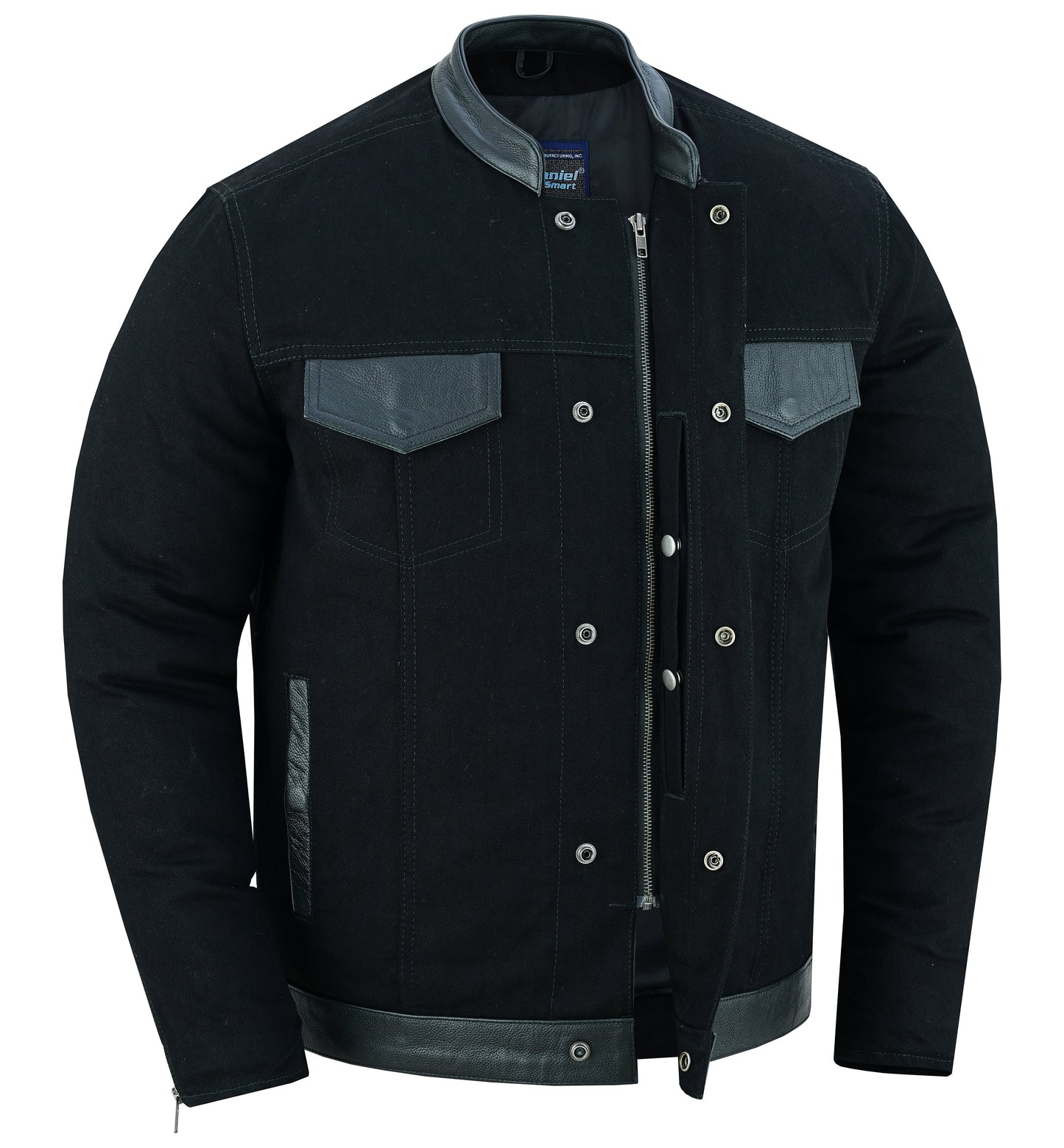 DM Men's Full Cut Denim Jacket – Leather Trim & Hidden Pockets