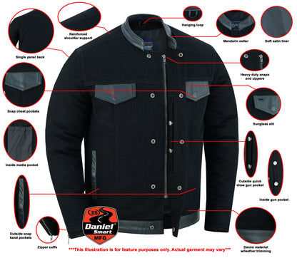 DM Men's Full Cut Denim Jacket – Leather Trim & Hidden Pockets
