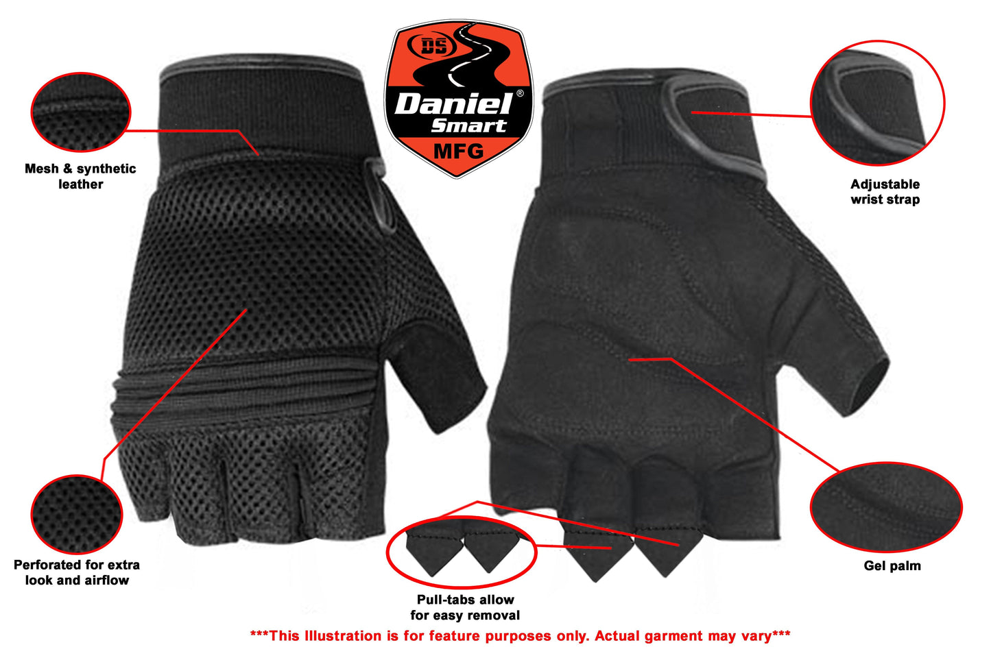 RC Synthetic Leather/ Mesh Fingerless Glove