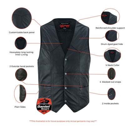 RC Men's Traditional Light Weight Black Leather Motorcycle Vest