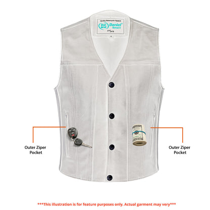 RC Buffalo Nickel Black Leather Vest for Men - Customizable Back & Satin Liner