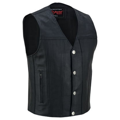 RC Buffalo Nickel Black Leather Vest for Men - Customizable Back & Satin Liner