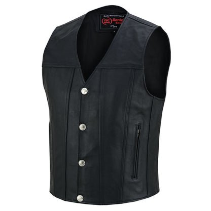 RC Buffalo Nickel Black Leather Vest for Men - Customizable Back & Satin Liner