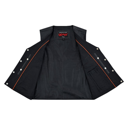 RC Buffalo Nickel Black Leather Vest for Men - Customizable Back & Satin Liner