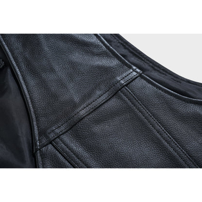 RC Buffalo Nickel Black Leather Vest for Men - Customizable Back & Satin Liner