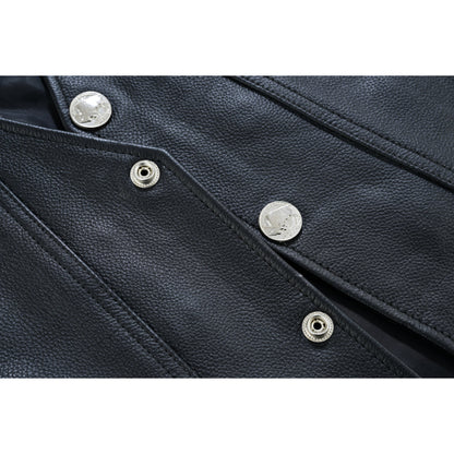 RC Buffalo Nickel Black Leather Vest for Men - Customizable Back & Satin Liner