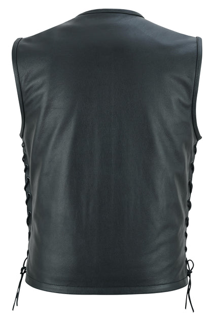 RC Men's Zipper Front Black Leather Motorcycle Vest