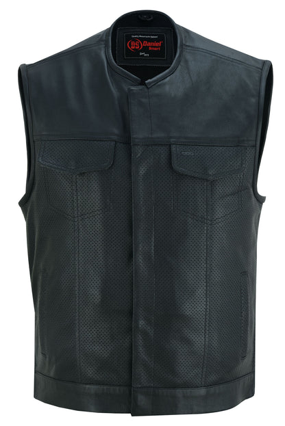 RC Men's Collarless Perforated Leather Vest - Black