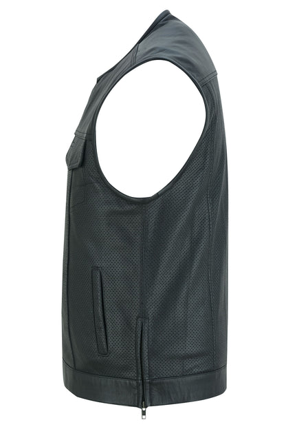 RC Men's Collarless Perforated Leather Vest - Black