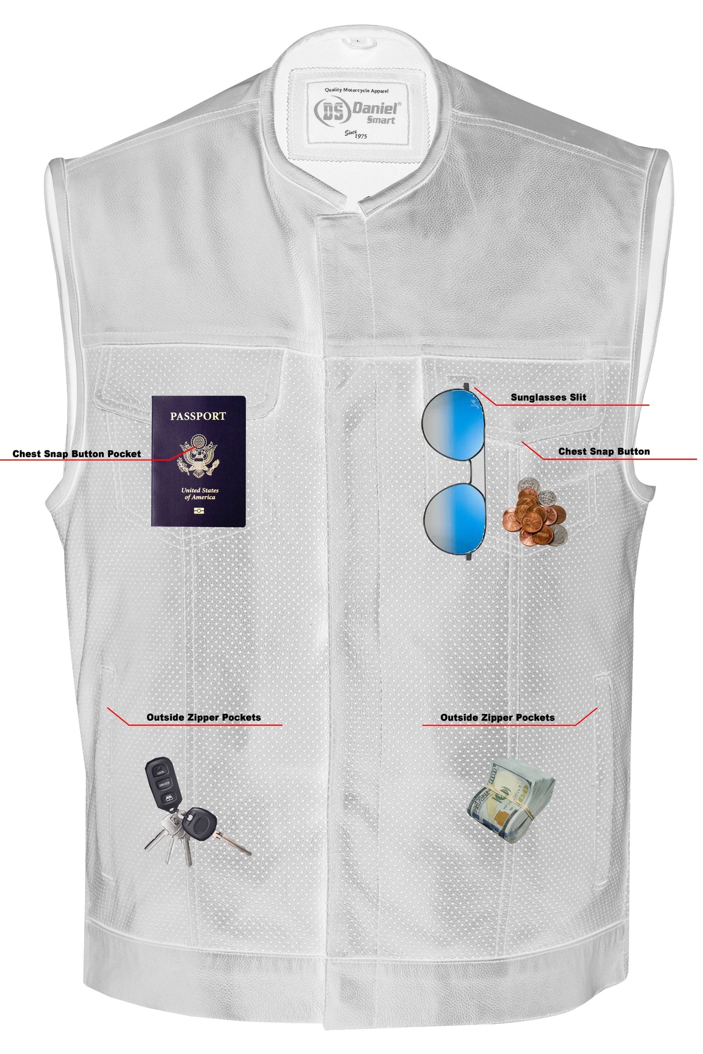 RC Men's Collarless Perforated Leather Vest - Black