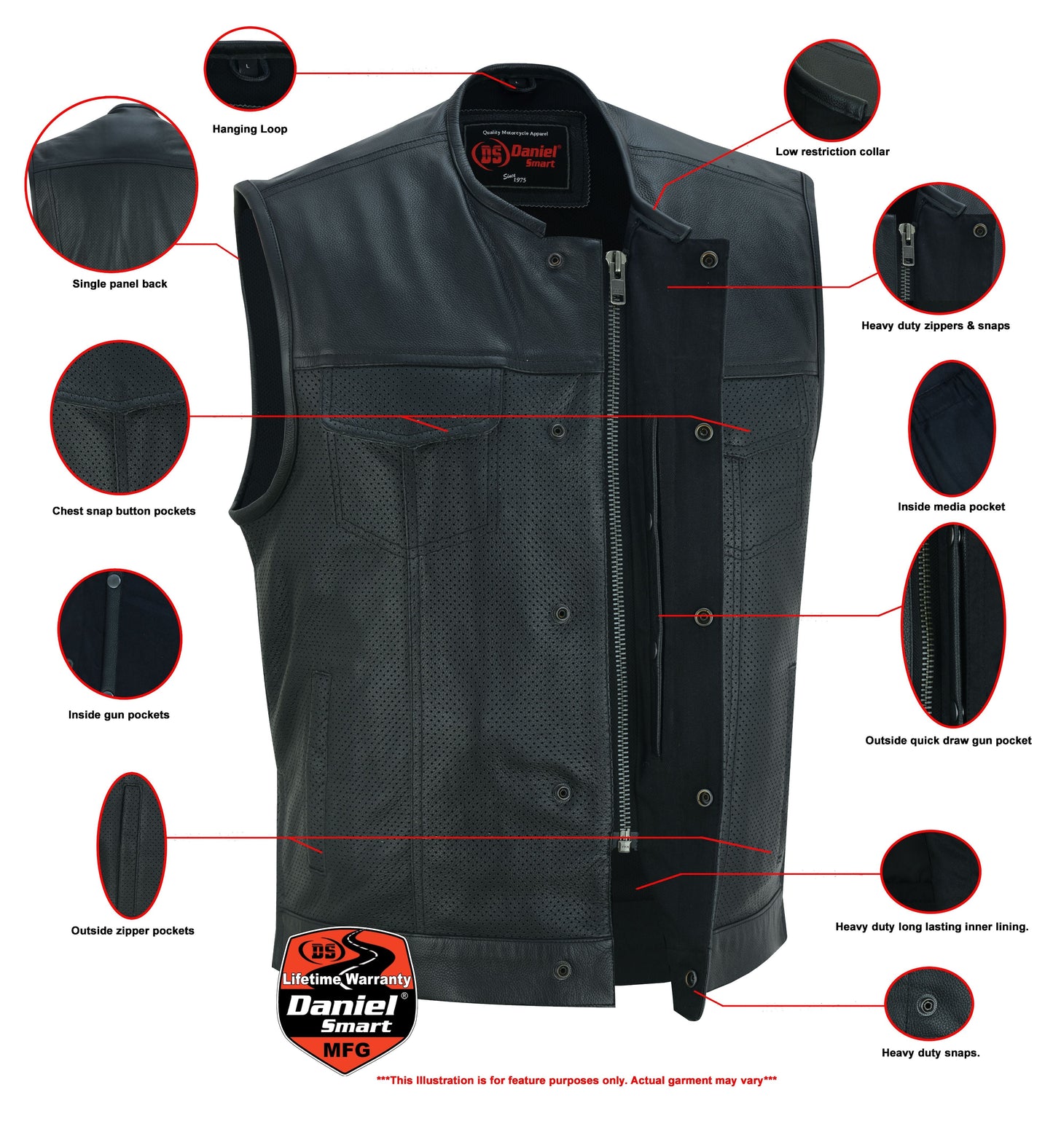 RC Men's Collarless Perforated Leather Vest - Black