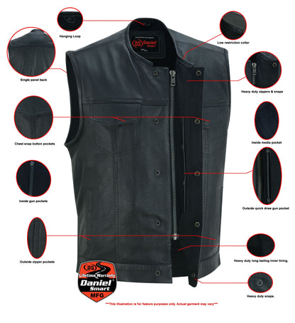 RC Men's Collarless Perforated Leather Vest - Black