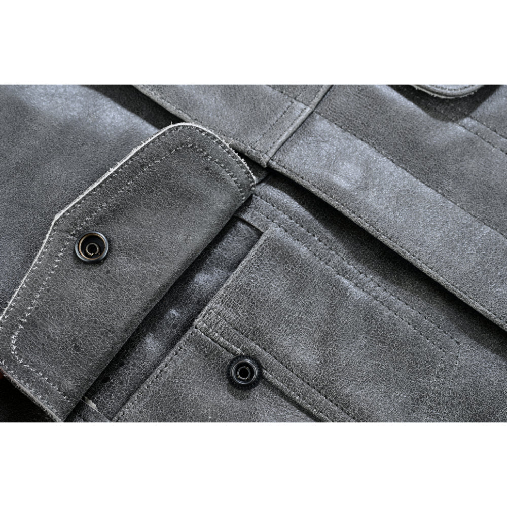 RC Men's Distressed Gray Cowhide Leather  Motorcycle Vest