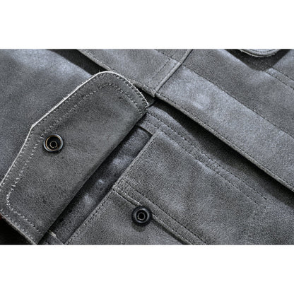RC Men's Distressed Gray Cowhide Leather  Motorcycle Vest