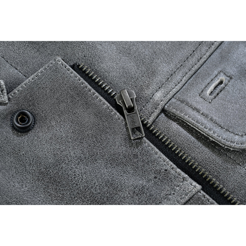 RC Men's Distressed Gray Cowhide Leather  Motorcycle Vest