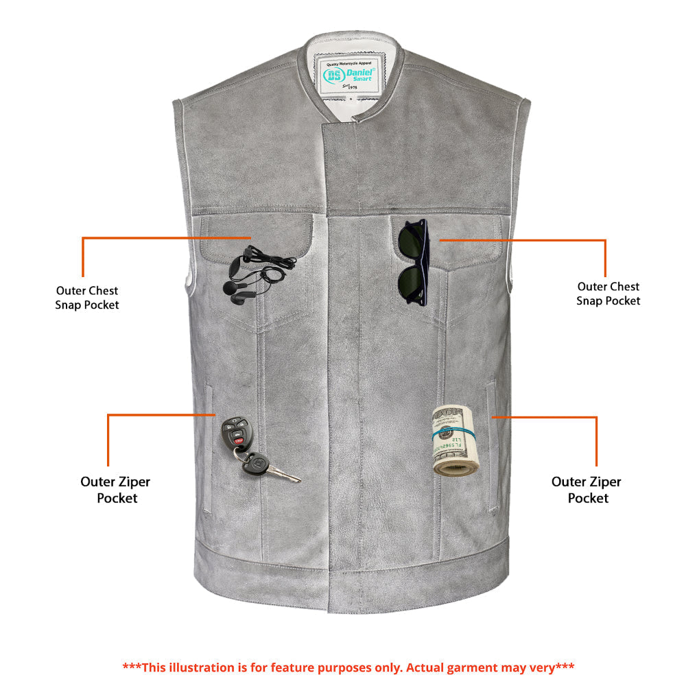 RC Men's Distressed Gray Cowhide Leather  Motorcycle Vest