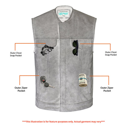 RC Men's Distressed Gray Cowhide Leather  Motorcycle Vest