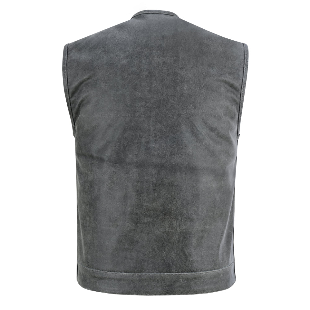 RC Men's Distressed Gray Cowhide Leather  Motorcycle Vest