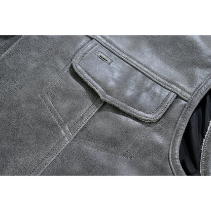 RC Men's Distressed Gray Cowhide Leather  Motorcycle Vest
