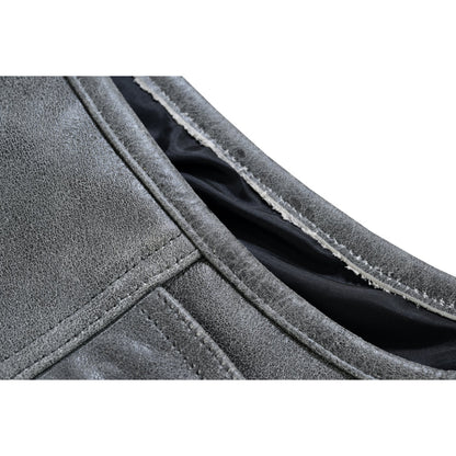RC Men's Distressed Gray Cowhide Leather  Motorcycle Vest