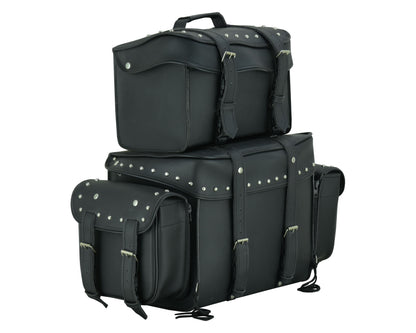 RC Leather Black PVC Large 4 Piece Motorcycle Touring Tail Bag wi