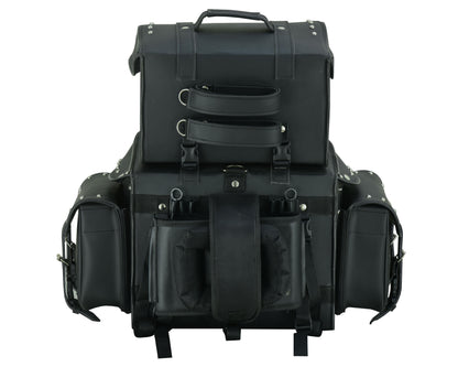 RC Leather Black PVC Large 4 Piece Motorcycle Touring Tail Bag wi