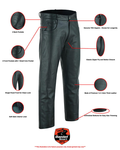 RC Men's Black Classic 5 Pocket Casual Motorcycle Leather Pants