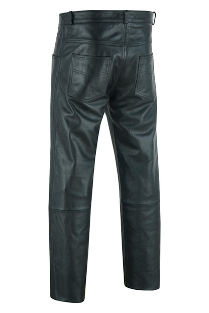 RC Men's Black Classic 5 Pocket Casual Motorcycle Leather Pants
