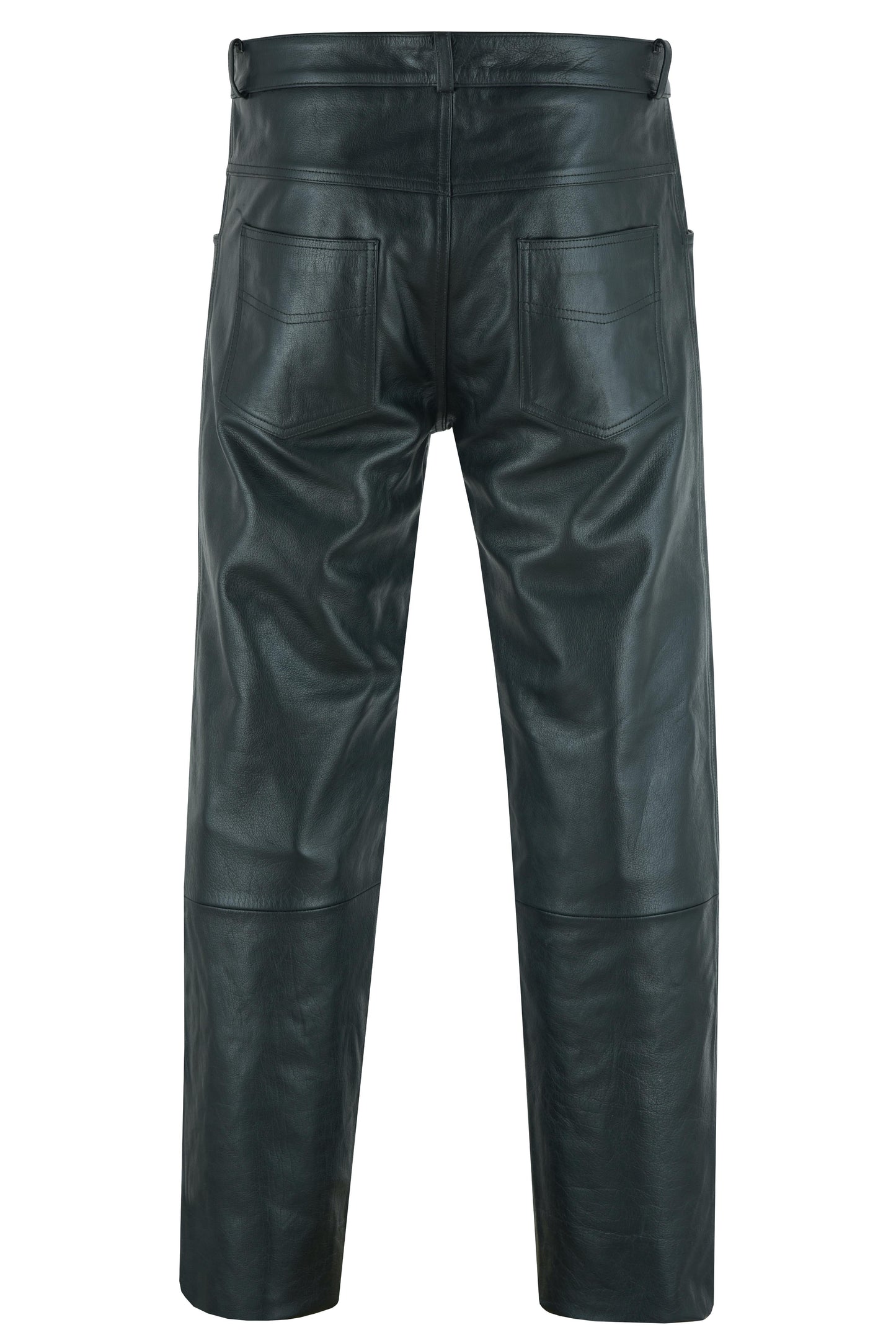 RC Men's Black Classic 5 Pocket Casual Motorcycle Leather Pants